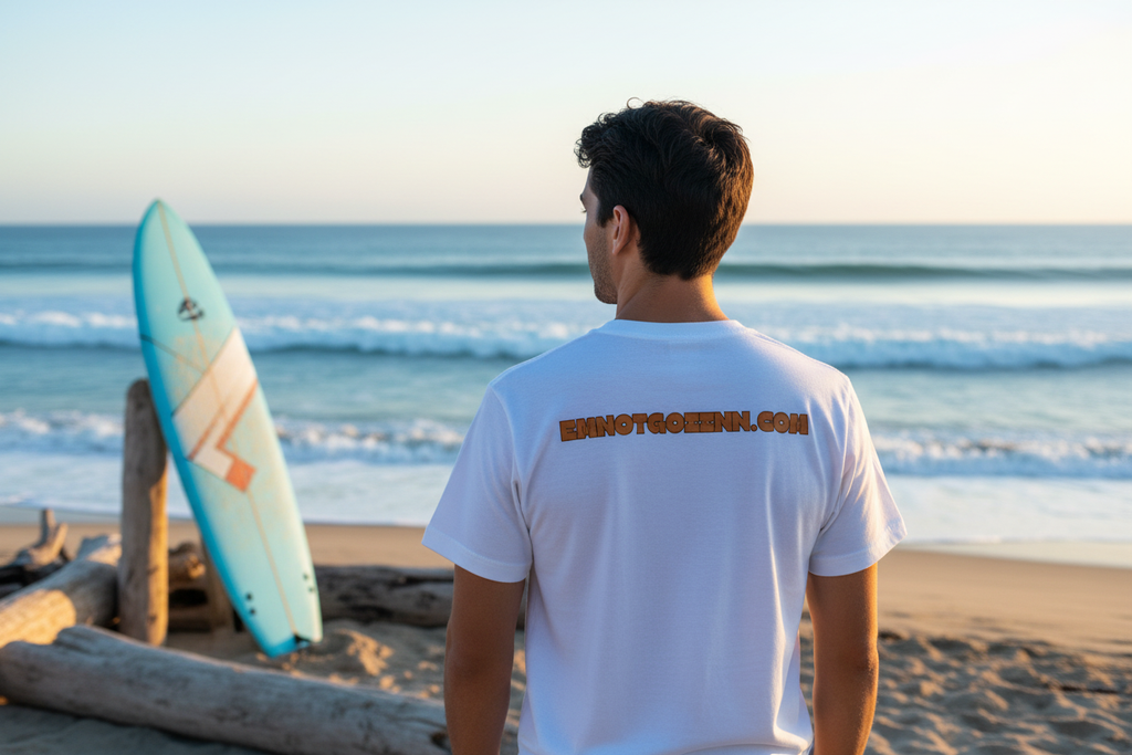 White t-shirt back view beach lifestyle